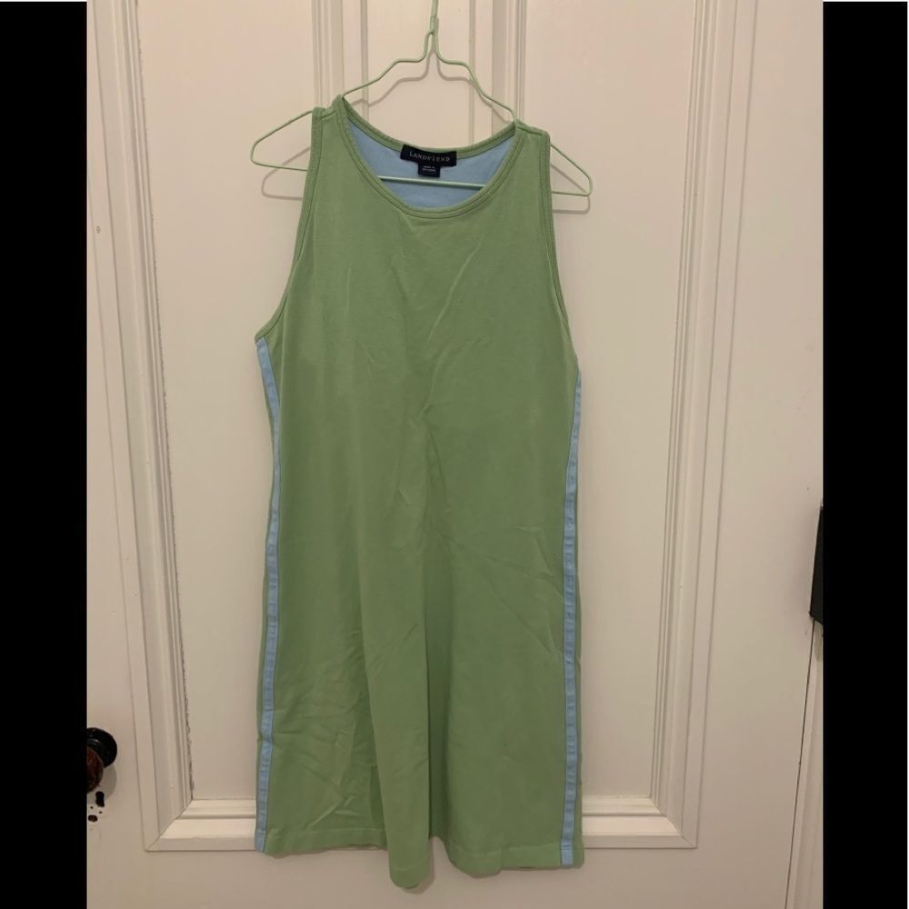 Lands end green w/blue stripe dress 12